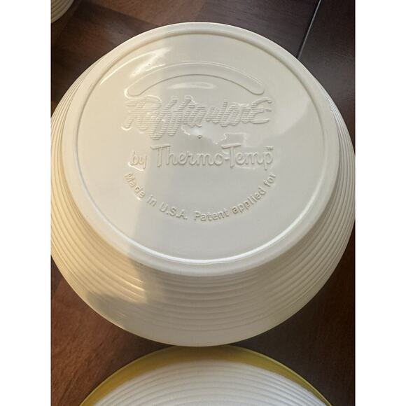Lot Of 8 Mid Century Raffiaware By Thermo-Temp Yellow Pedastal Bowls and Cups - Picture 5 of 7